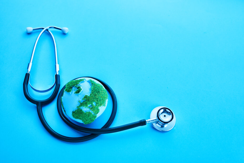 A professional Global Talent visa holder reviewing healthcare documents in the UK, including NHS registration and private insurance options, representing financial planning for healthcare costs.